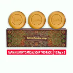 Yaama Soaps Trio Pack (Pack of 3, 125g Each) | Luxury Sandal Soap Enriched with Pure Sandalwood Oil | Skin Friendly | Soaps For Bath | Long-Lasting Fragrance