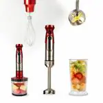 SMARTSOLARA Stainless Steel Electric Hand Blender with Whisk, Mixing Jar Chopper 600W, Red