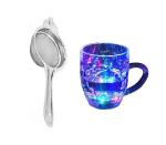 URBAN BUY Stainless Steel Tea Strainer With LED Lighting Glass Mug/Cup & Multicolour, (Pack of 2)