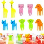 Hasthip Random Color Plastic Mini Cartoon Toothpick Food Fruit Forks For Kids (Pack Of 10)