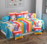 Filymore Unicorn Diwanset 8 Pieces Diwan cot for Kids Room Made with Pure Microfiber Diwancover Set Includes One Single Bedsheet 5 Cushions Covers and 2 Bolster Covers (Colour Multicolour)-A1