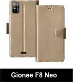 Sbms Gionee F8 Neo Gold Artificial Leather Shock Proof Flip Cover