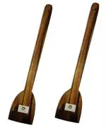 Arman Spoons Brown Teak Wood Roti Spatula For Pan (Pack Of 2)