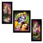 Indianara Set Of 3 Radha Krishna Framed Art Painting (1542Bk) Without Glass 6 X 13, 10.2 X 13, 6 X 13 Inch
