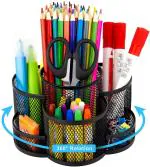 Shuban Pen Holder Desk Organizer Desk Mesh Pencil Pot 7 Compartments 360-Degree Rotating Multi-Functional Pen Cup Desktop Stationary Organizer for Home Office Art Supply Storage Box Caddy Rack