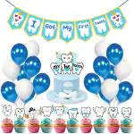 Zyozique 1st Tooth Decorations Combo | First Tooth Decorations for Baby Boy I Got My First Tooth Decorations Kit - First Tooth Decorations Banner, Balloons, CupCake & Cake Topper (Pack Of 37)