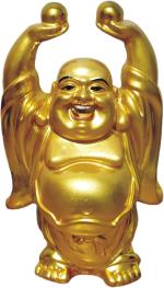 WINSOME COLLECTION Laughing Monk Buddha Statue Lord Buddha Gift Buddha Sculpture Fengshui Gift Item Decorative Showpiece - 10 cm (Resin, Gold)