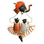 eCraftIndia Orange Embossed Iron Musician Ganesha Playing Tabla Wall Hanging 11 inch x 16 inch