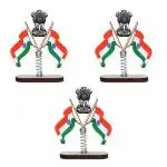 VOILA Indian Satyamev Jayate Symbol Flags with Spring Stand for Car Dashboard Pack of 3