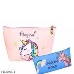 Topgifties Unicorn Big Size and Small Size Zipper Closer Stationery organizer Pencil case, Pencil Pouch for Girls School Stationery Storage Bag, Makeup Pouch Travel Pouch for Girls Gift (Pink & Blue)