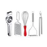 DreamBasket Lemon Squeezer & Grater & Egg Whisk & Potato Masher & Roti Chimta for Kitchen