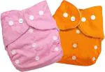 Mom's Pride Multicolor Polyurethane Laminate Washable And Reusable Solid Pocket Cloth Diapers Without Insert (Pack Of 2)