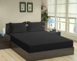 Home Designs Elasticated Black Cotton Striped 1 Bedsheet with 2 Pillow Covers