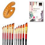 KAMAL Durable Angular, Dagger Brush, Sketch Pad A3 and Wooden Palette Medium