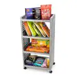 Morbrix Plastic Multipurpose Storage Organizer Shelves Movable Trolley Cart with Wheels (Silver Color, 4 Layer)