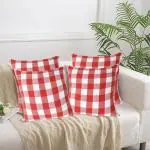 Lushomes Square Cushion Cover, Big Checks, Red and White Checks, (Pack of 4, 40x40 Cms)