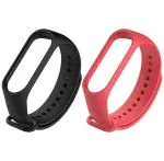 Estrenar Mi Band 3 Strap - Mi Band 4 Strap Original Soft Silicone Adjustable Replacement Wristband Straps, Belt, Bands for Xiaomi M3 & M4 Fitness Band (Red, Black - Pack of-2)