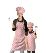 Oasis Cotton Printed Parent and Kid Apron With Matching Chef Cap - Pink Star - 2 Apron & 2 Chef Cap