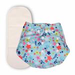 Deedry Oeko-Tex Certified Unisex Washable & Reusable Diapers with Adjustable Snap Buttons (One Size Perfect Fit) , comes with Absorbent Inserts/Pads- (3Months- 3Years) (Floral-SkyBlue, With 1 Insert)
