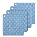 Ramkuwar Silicone Trivets Mats for Hot Pots and Pans Square Silicone Pot Holder Multi Purpose Trivets MatS Heat Resistant Trivet Mat Teapot Coaster Table Hot Pads Square Blue Set of 4