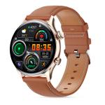 Gizmore GizFit GLOW AMOLED with 3.4 Cm | ALWAYS-ON | 550 NITS Brightness | BT Calling Smartwatch (Brown Strap, Regular)