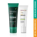DERMINA Acne Killer Vitamin E Facewash with SPF50+ Silicone Sunscreen Gel All Skin Type (Combo Pack,60g,50g)