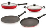 Nirlon 4 pcs of Red and Black Non-stick Kitchen Cookware Essential Set, Standard