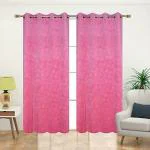 Skirmish Heavy Quality Room Darkening Pink Leafy Design Polyester Door Curtains 2.13 x 1.22 m (SKR_VelvetCu-7ft-2pc-Pink-Leaf)