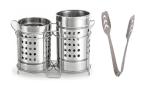 BLUE WONDER Stainless Steel Twin Cutlery Holder Racks With Stainless Steel Momo Tongs and (Multicolour, Pack of 2)