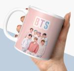 NH10 DESIGNS BTS Printed Coffee Mug, BTS Round Coaster with BTS Logo Keychain for Girls Boys Friends Birthday Gifts BTS Music Band V Suga J-Hope Jin Jimin Rm, BTS Print Tea Cups (350ml) BTSALLV 404