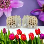 Pooja Creation Store Marble Pair Elephant With Beautiful Design And Lots Of Color Decorative Showpiece - 11 cm (Stone, White)