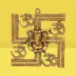 Pranjals house handmade Lord Ganesha on Om Swastik Wall Hanging 21.6 x 2.5 x 21.6 cm