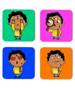 Whats Your Kick Man With Magnifying Glass Printed Set of 4 Coaster With Beautiful Metal Stand