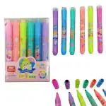 SAMVARDHAN Highlighter Chisel Pen,Cute Cartoon Highlighter Pen With Stamp Art For Kids Pack Of 6 Highlighter Pen Set,Chisel Tip Marker Set,Birthday Return Gifts For Kids,Multi-coloured