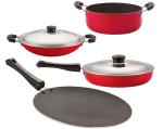 Nirlon 4 pcs of Red and Black 3 Layer Non-stick Aluminium Coated Kitchenware Cooking Utensils Set, Standard
