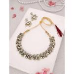 BCOMWALA JEWELS White Gold Tone Traditional & Enamelled Diamond Necklace Set for Women Elegant Ethnic Jewelry, Bridal Statement Piece, Handcrafted Festive Gold Plated Design