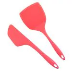 P-Plus International 2 Pieces Silicone Pancakes Shovel Wide Spatula Silicone Turner Spatula (Red)