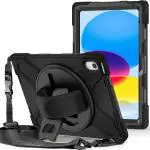 Rugged 3 Layer Armor case Cover for Apple iPad 10th Generation 10.9 inch 2022. with Hand Grip, Pencil Holder and Rotating Kickstand