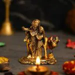 Webelkart Premium Metal Radha Krishna with Cow Showpiece for Home and Office Decor| Radha Krishna Murti| Radha Krishna Idol Statue for Home (3.5 Inches, Gold)