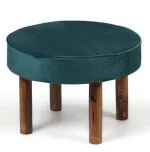 Ikiriya Sandford Solid Wood Ottoman| Pouffee| Pouf Stool in Turquoise Sea Velvet