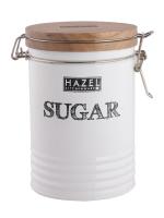 HAZEL Sugar Container with Wooden Lid for Kitchen | Sugar Storage Box For Kitchen | Food Grade Kitchen Container with Name, 1110 ML, White