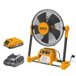 INGCO Cordless Portable Fan With Battery and Charger, Plug In/Wirelessly Use, 3 Speed Settings, Timing Settings and 360 Airflow Fan, for Home and Industrial use