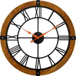 B SQUARE Farmhouse Wooden Wall Clock, Walnut and Black Mid Century Wall Clock Silent Size 24 inch