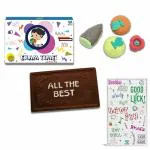 BOGATCHI Exam Day Gift, EXAM Special Chocolates, EXAM Gift Hamper, Exam wishes- All the Best, Good Luck Box, Dark Chocolate Bar for Exams + FREE Fruit Shape Erasers (4pcs) + FREE Exam Wishes Greeting Card