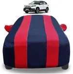 Auto Hub Car Cover Compatible with Maruti Suzuki Brezza 2022-Onwords with Mirror Pockets, Triple Stitched, Navy, Red, Water Resistant Car Body Cover