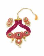 Bella Store Women Pink Meenakari Brass Hand Painted Necklace
