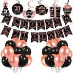 Zyozique 21th Birthday Decorations Cheers to 21 Years 21s Birthday Banner with Swirls and Balloon for Men Women Rose Gold Backdrop Wedding Anniversary Party Supplies Decorations( Pack of 32)