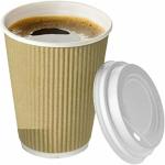 Biodis Paper Wedding Themed Leak Proof Heat Reveal Technology Break Resistant Non-Slip Paper Tea Cup - 100 Pieces, 360ml, Brown with White Lid