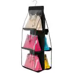 Inditradition Hanging Purse Bags Organizer | Standing Storage Rack for Handbags, Purse, Clutches, Hats (6 Pockets, with Hook, 90 cm) (Black)