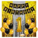 Zyozique 36 Pcs Combo 1st Birthday Party Decorations,Birthday Decorations kit for Boys 1st birthday,Baby Birthday Decoration Items 1 Year ,1st Birthday Decoration Items For Boys Gold & Black Birthday Decoration